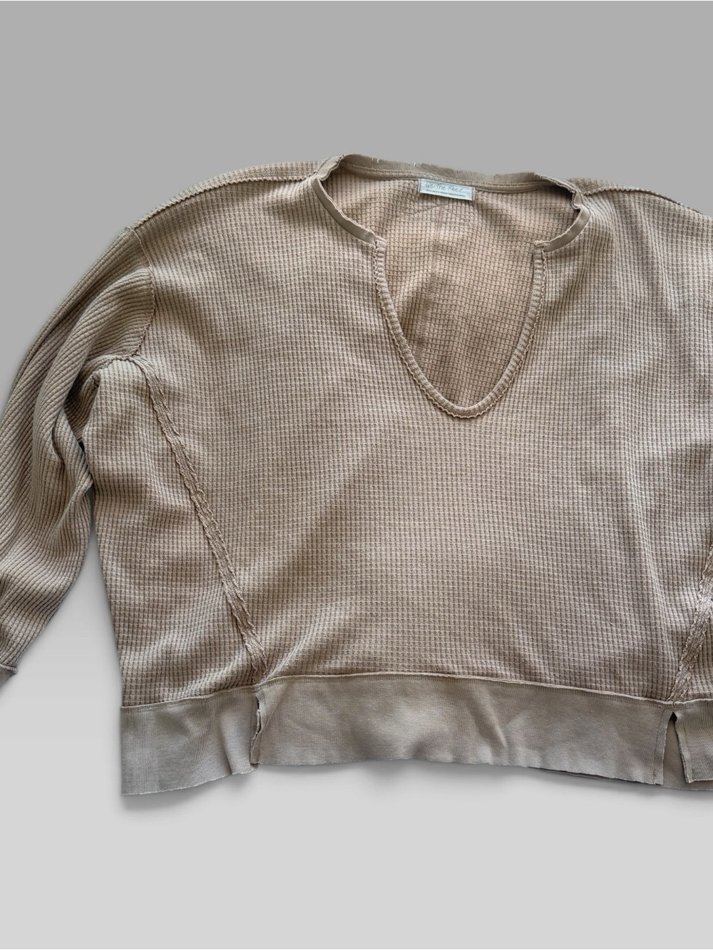 We The Free Waffle V-Neck Pullover - Taupe - Picture 3 of 12